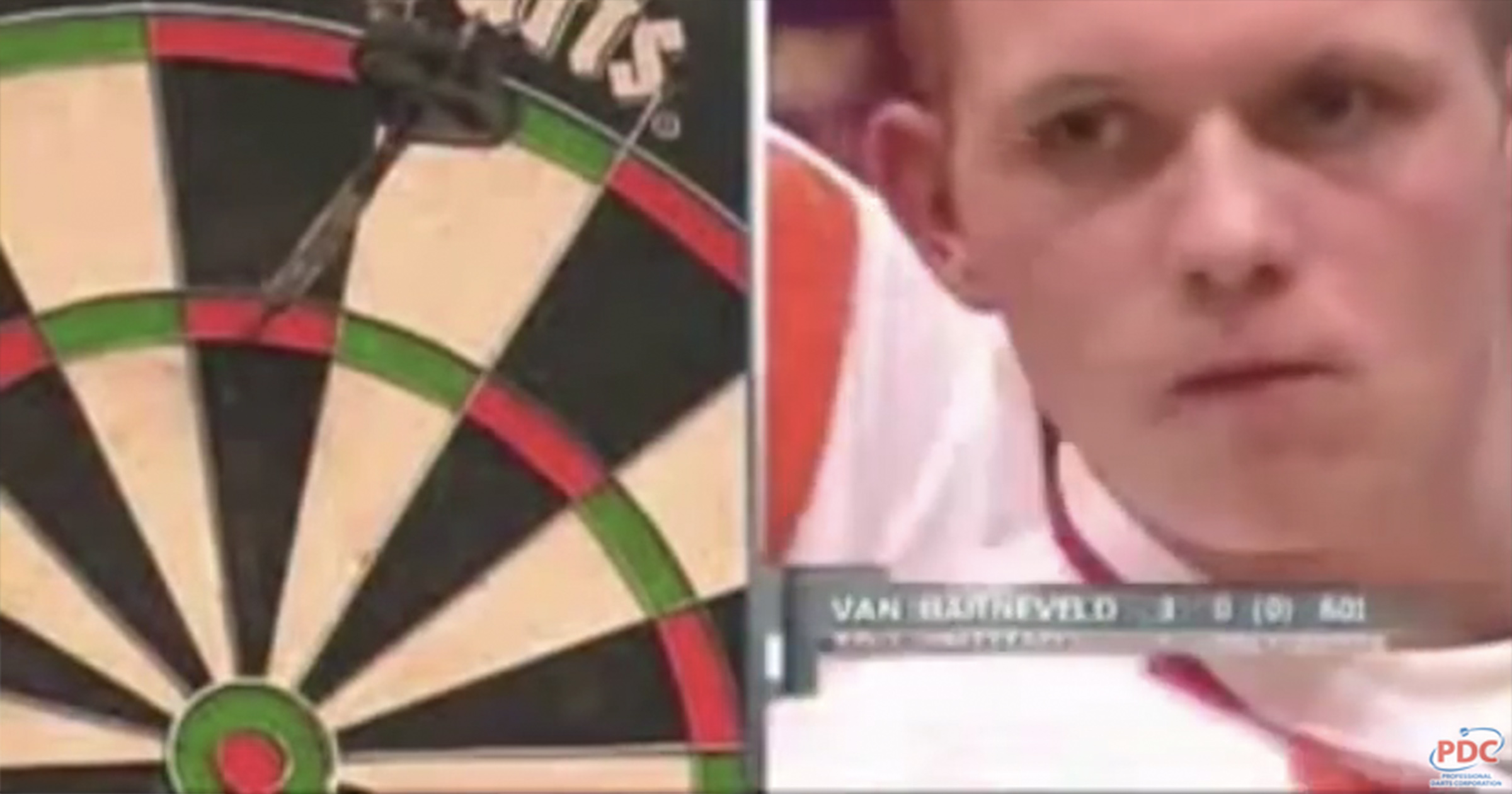 WATCH: 17-year-old Michael van Gerwen hits his first televised NINE-DART finish Raymond van Barneveld.