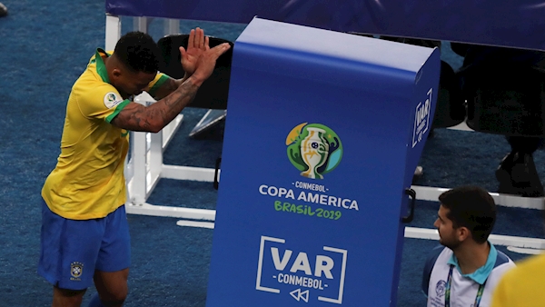 Watch: Gabriel Jesus pushes over VAR monitor after Copa America final red card