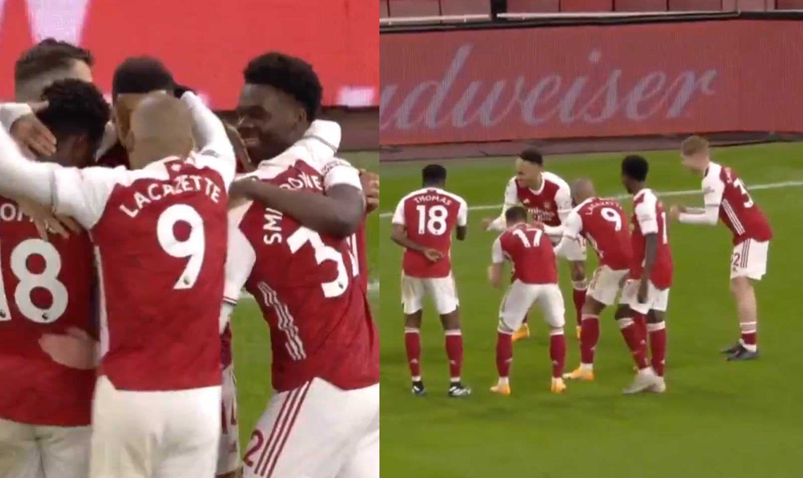 Video: Arsenal players mock COVID guidelines with goal celebration