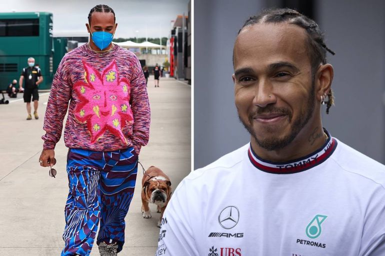 Photo) F1 superstar Lewis Hamilton dons outrageous psychedelic outfit