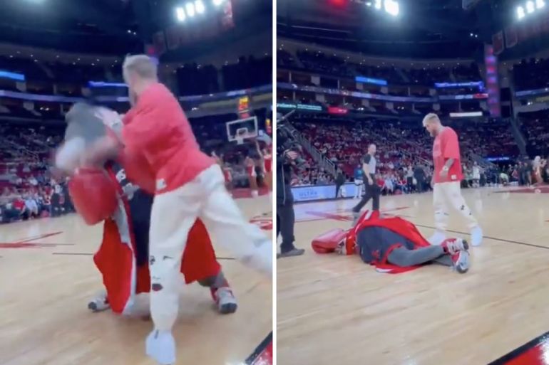 (Video) Jake Paul knocks out Houston Rockets' mascot on the court