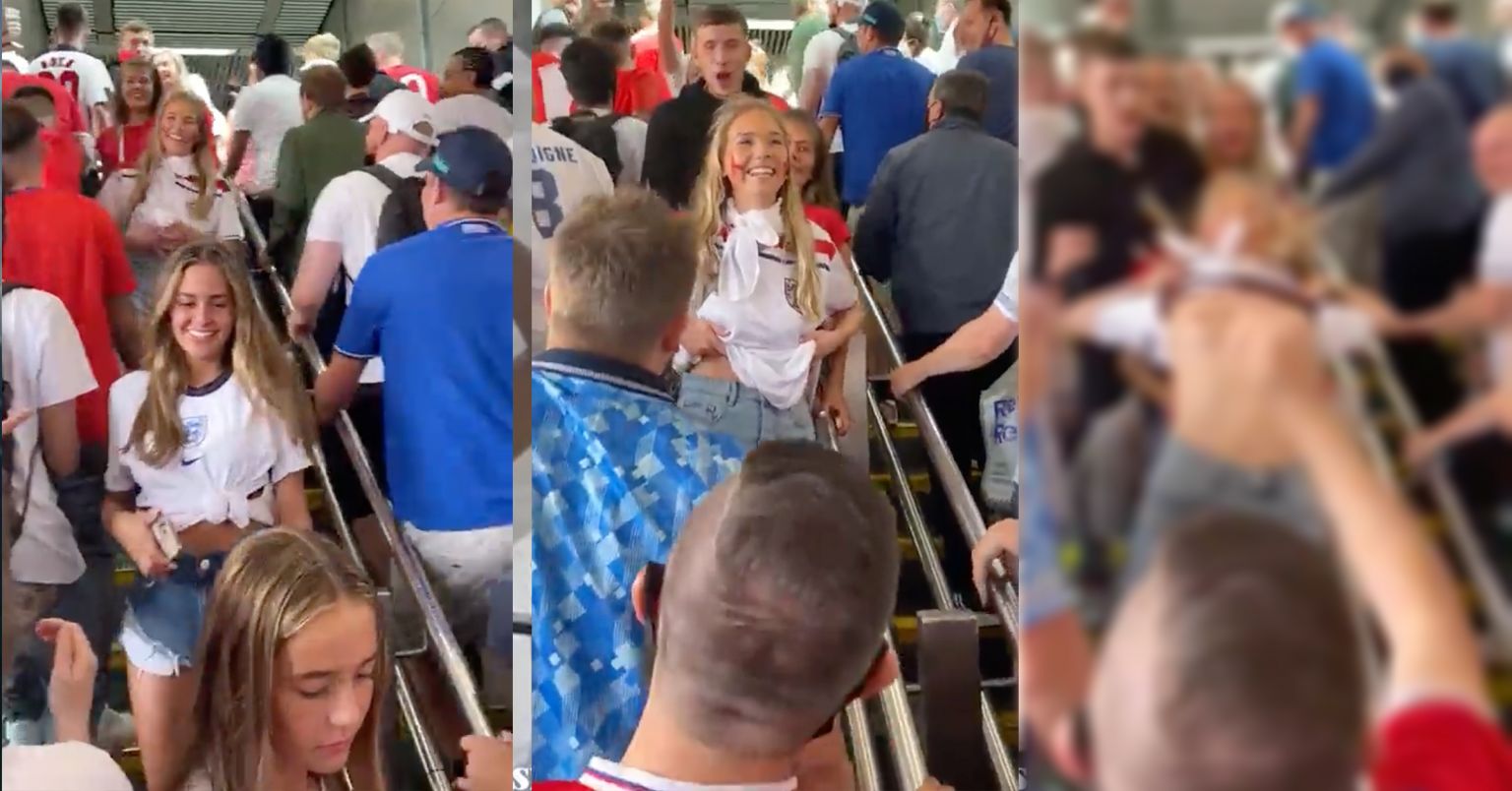 England supporter runs the risk of being arrested after flashing all