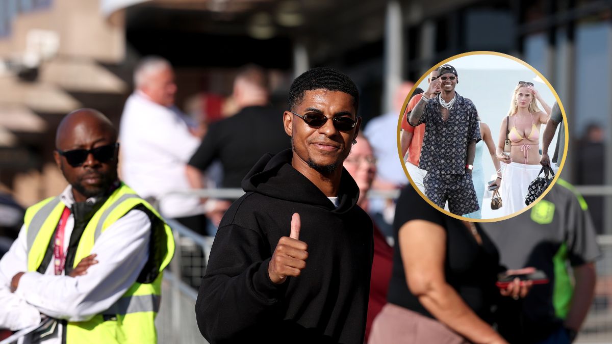 Marcus Rashford arrives at Villa Park